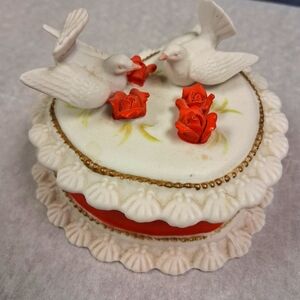 White and Red Decorative Trinket Box with Doves